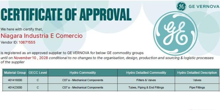 Qualidade Niagara confirmada por mais um Cliente ! 